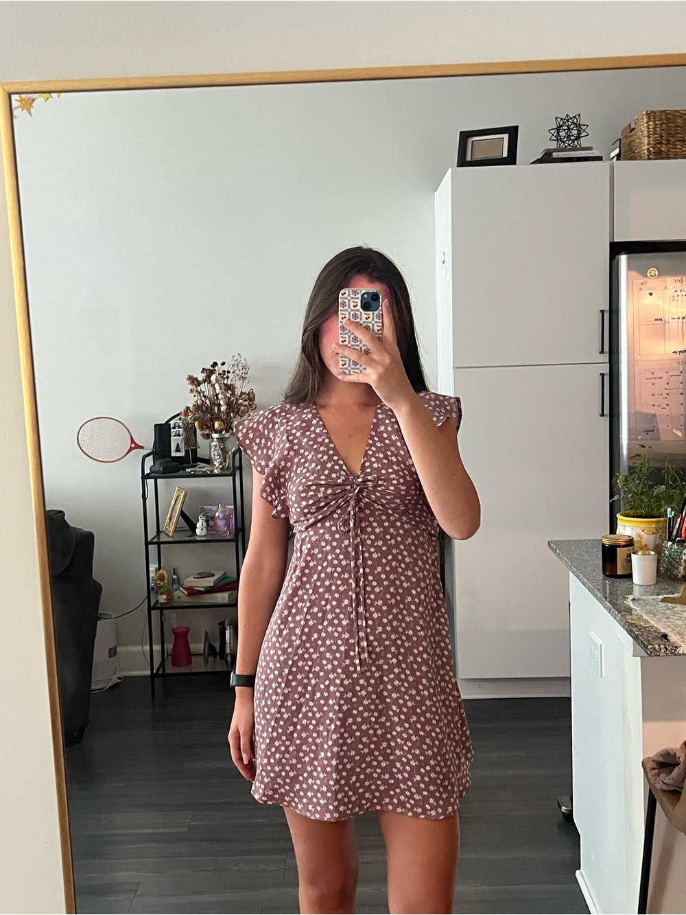Mauve Floral Tie-Front Mini Dress